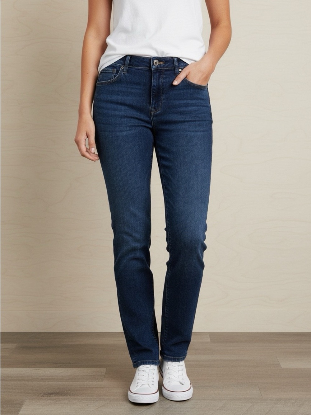 Eddie Bauer Mid-Rise Straight Leg Jeans in Deep Indigo